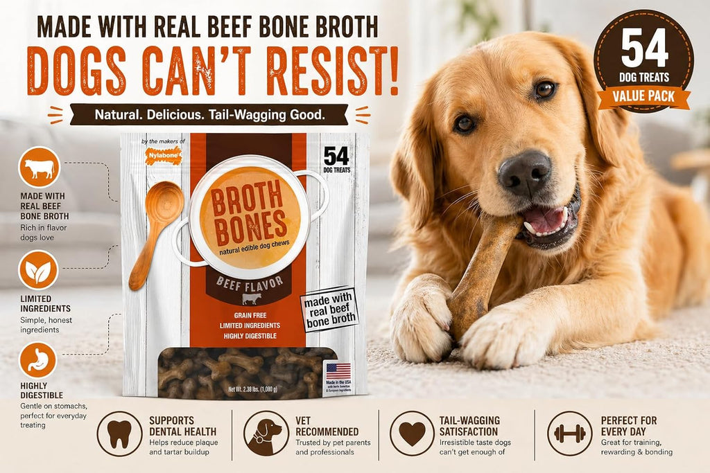 Nylabone Beef Broth Bones Dog Treats (Net 54Count), 2.38 Lb