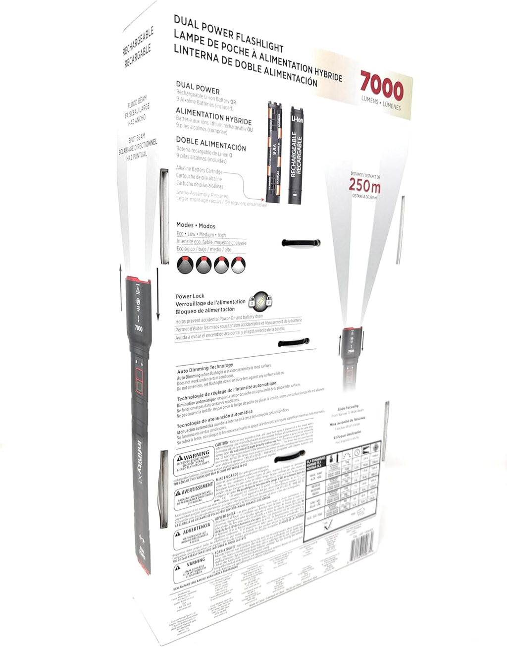 Infinity X1 7000L Dual Power Rechargeable Flashlight,7000 Lumen CREE LED with Adjustable Focus and Heat Lock