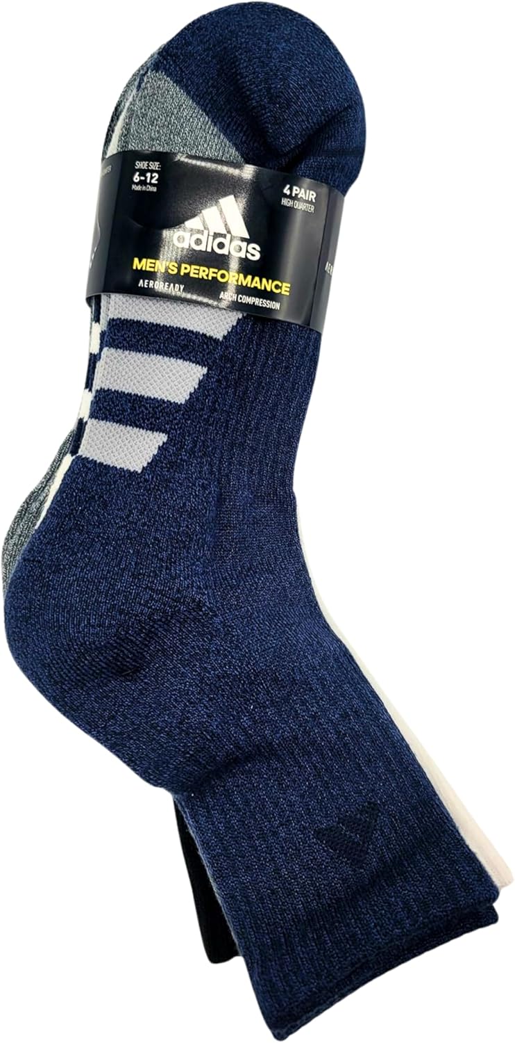 Adidas Men's High Quarter Sock, 4-pack, Size 6-12 (Navy, White, Black, Gray)