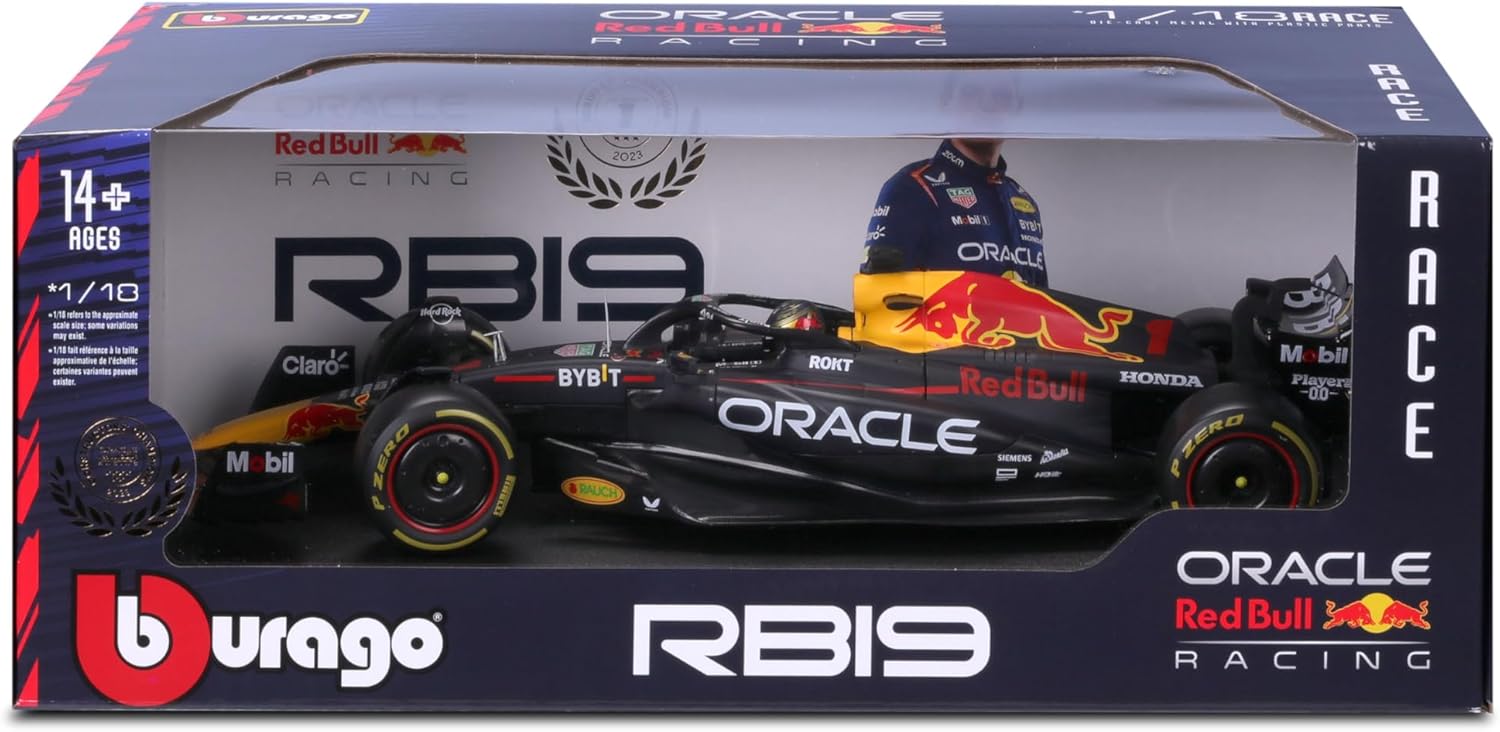 Bburago 1:18 Scale Formula Race Oracle Red Bull Racing RB19 (2023) Diecast Vehicle with Driver Helmet Verstappen #1