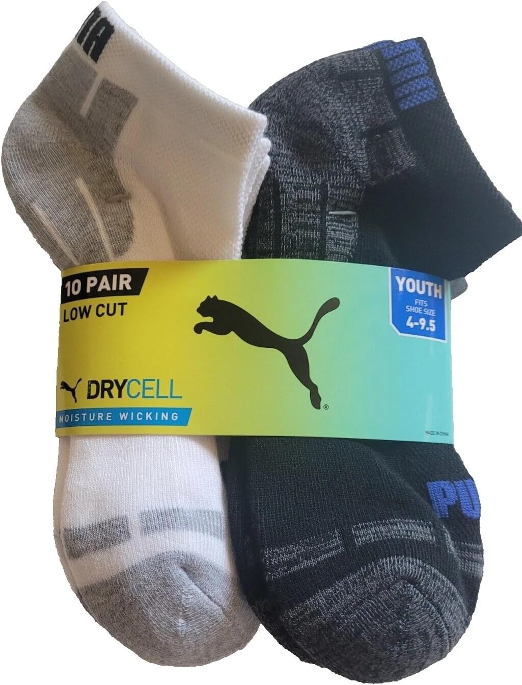PUMA Youth Low Cut Socks with DRYCELL Moisture Wicking, 10 Pair, Shoe Size 4-9.5
