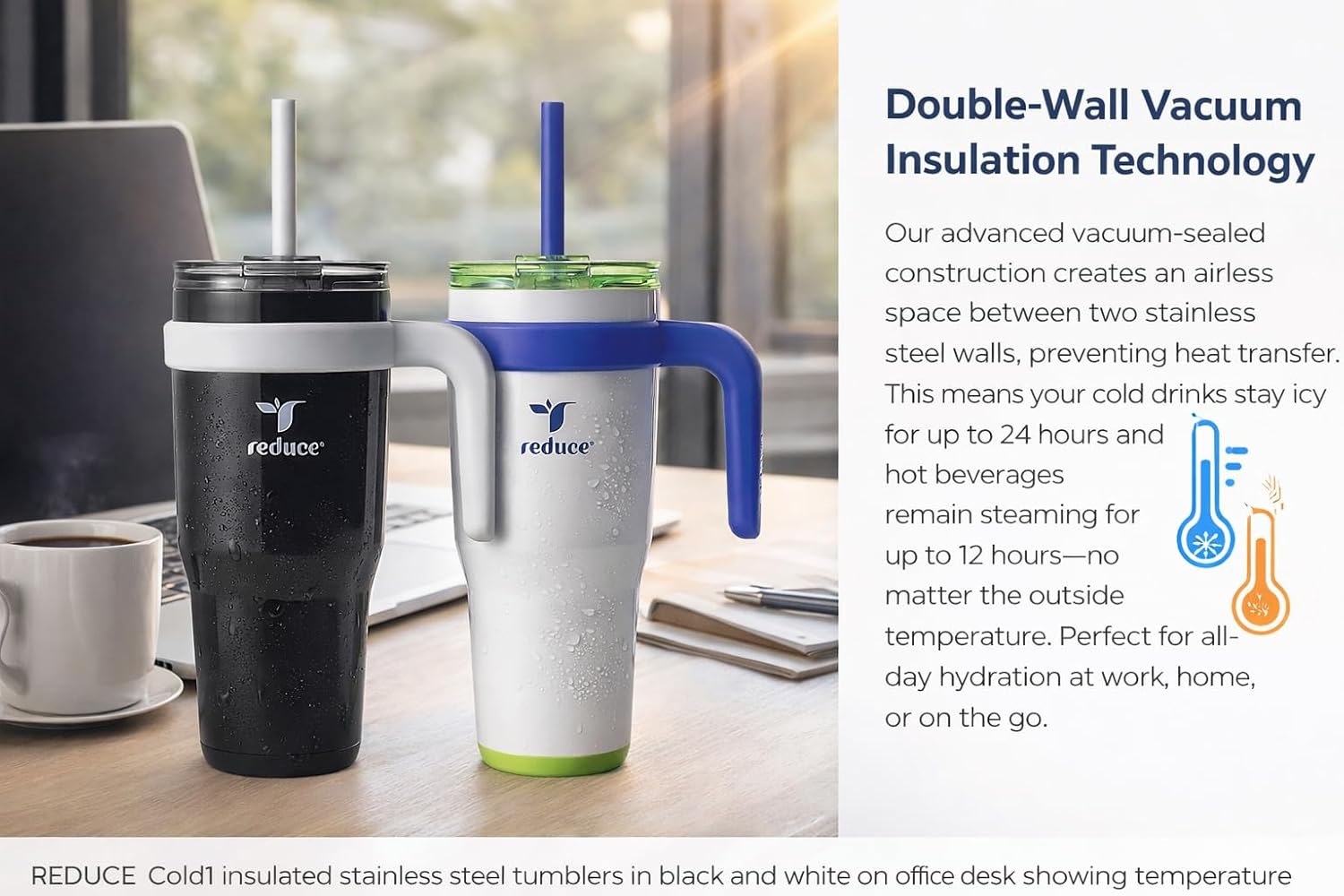 REDUCE 24 oz. Cold1 Tumbler, 2-Pack (Black & whitish)