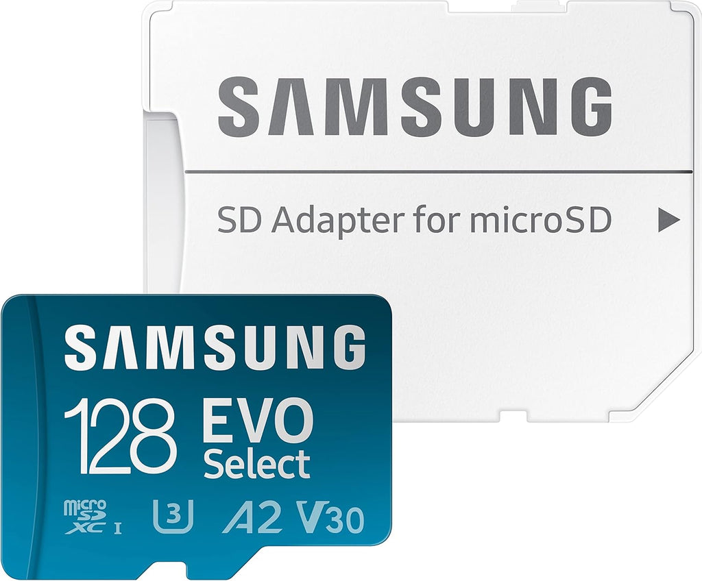 Samsung microSD card and adapter on a white background