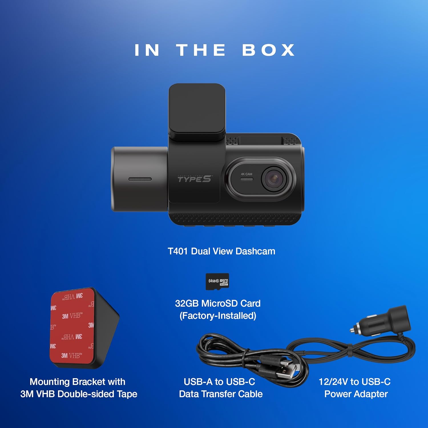 Type S T401 4K Dual View Dash Cam with AI Driver Assistance and in-Car Surveillance Camera, AI-Powered Lane, Car, Pedestrian Recognition