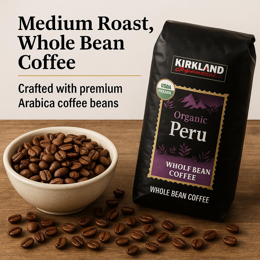 Kirkland Signature Organic Whole Bean Coffee from Peru- 2lb Whole Bean Medium Roast