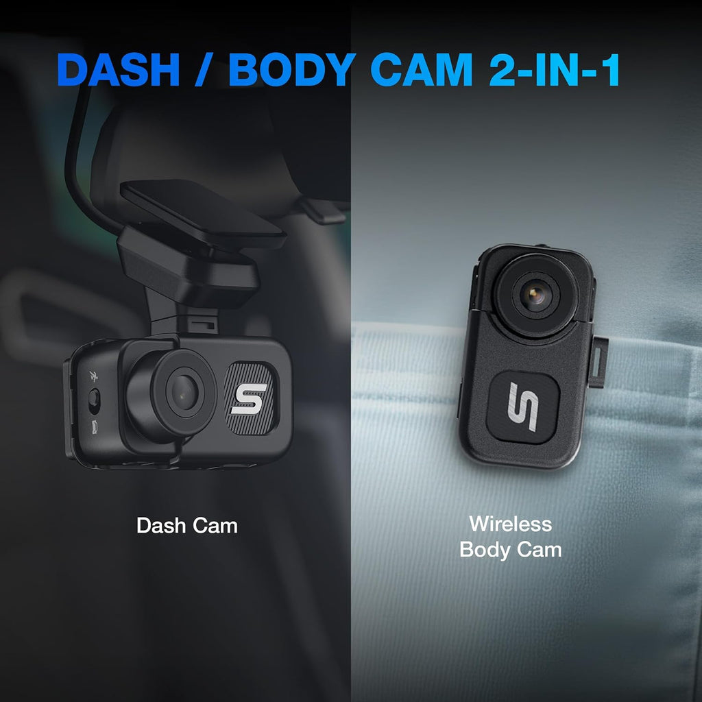 Type S 4K Mini Dash Cam & Body Camera with Voice Control, Video Stabilization, G-Sensor Incident Detection, Loop Recording, 32GB Card Included, Compact Car Dash Camera for Driving & Personal Safety