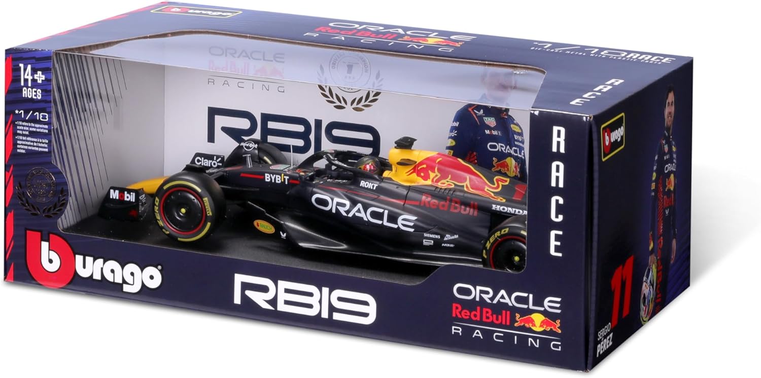 Bburago 1:18 Scale Formula Race Oracle Red Bull Racing RB19 (2023) Diecast Vehicle with Driver Helmet Verstappen #1