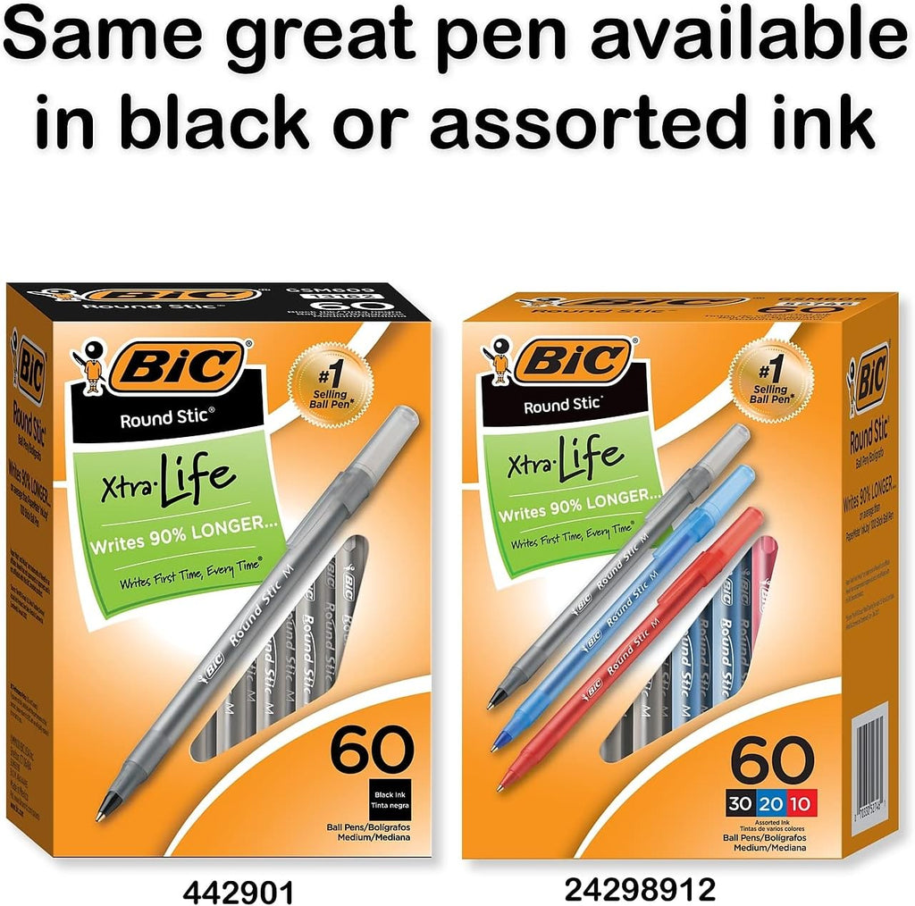 BIC GSM609BE Round Stic Ballpoint Pen,Med. Pt,Value Pk,60/BX,Frost/BE Ink