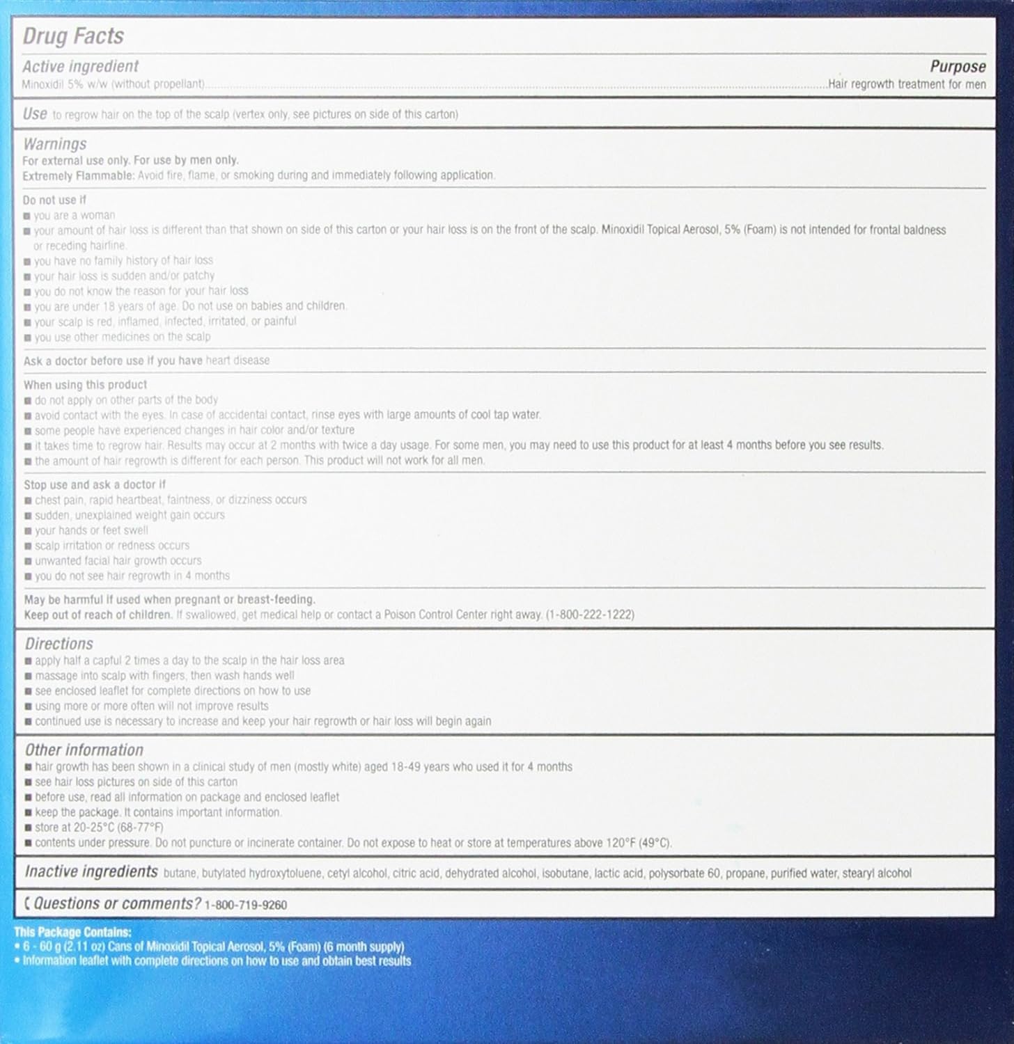 Drug facts label with text on a blue background