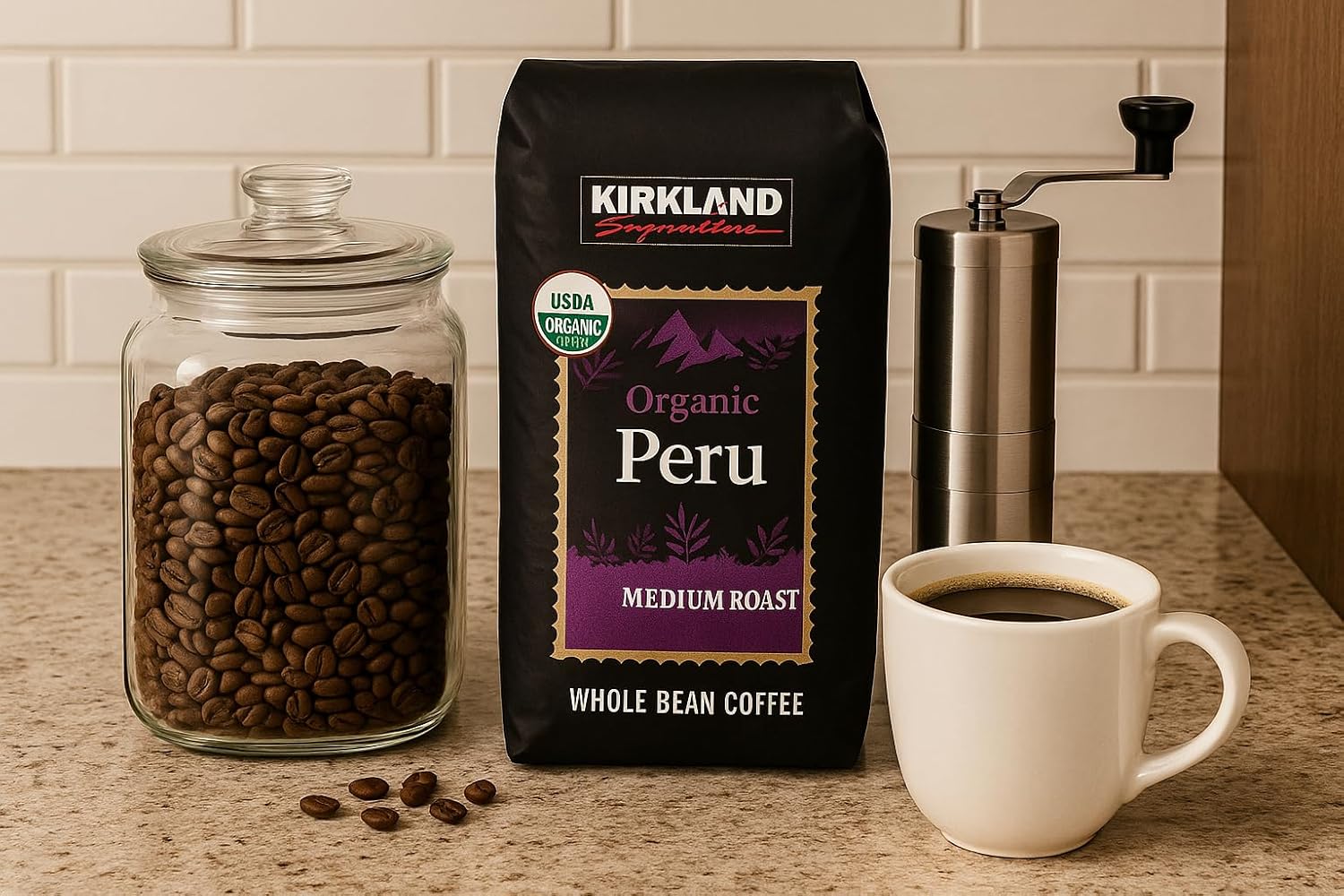 Kirkland Signature Organic Whole Bean Coffee from Peru- 2lb Whole Bean Medium Roast