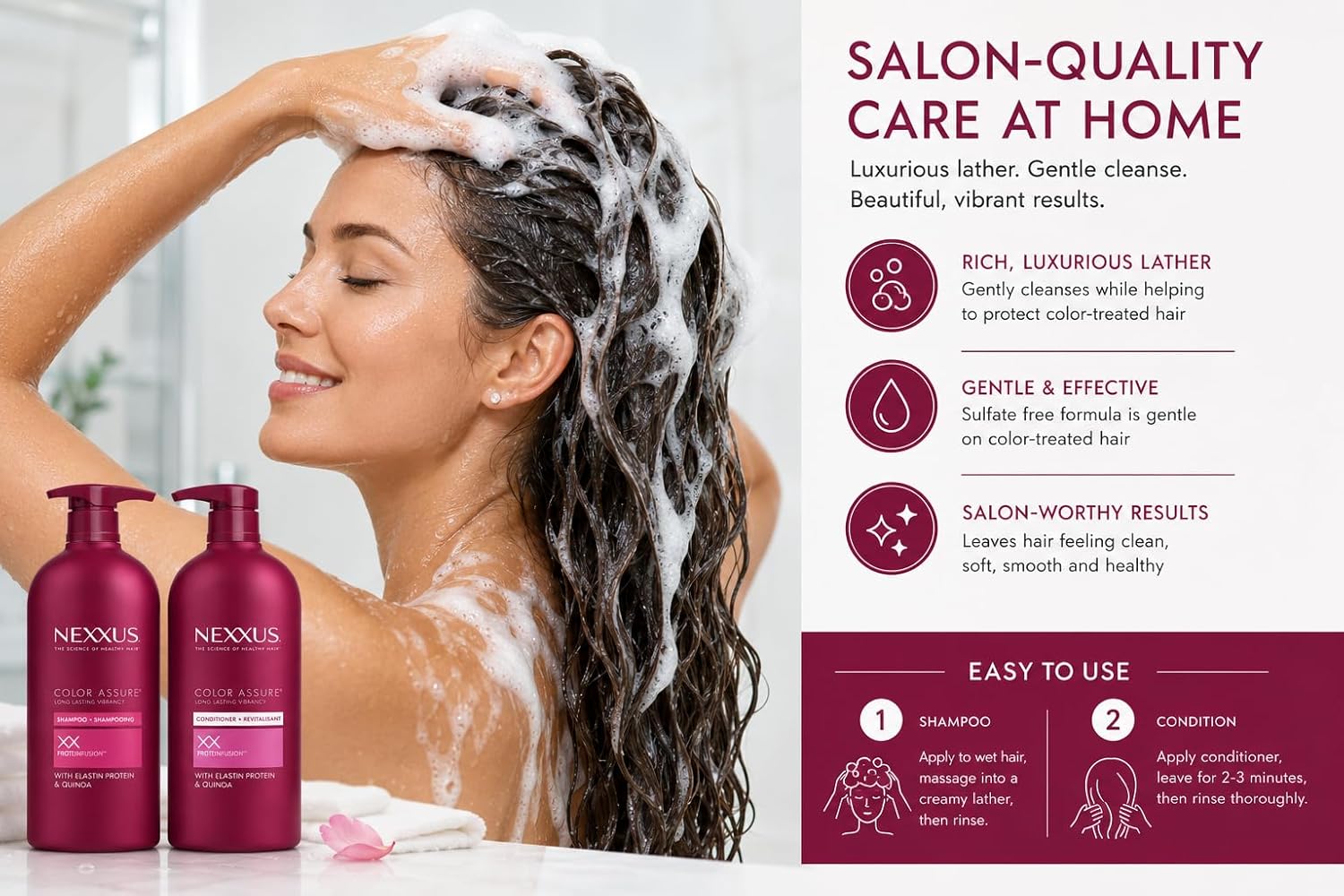 Nexxus Color Assure Shampoo and Conditioner for Color Treated Hair Color Assure Enhance Color Long Lasting Vibrancy 32 oz, 2 Count