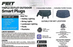 Feit Electric Triple Outlet Outdoor Smart Plugs, 2-Pack, WiFi, Controls Devices from Anywhere, Voice Control, Schedules, Timer, Compatible with Alexa and Google Home, Black