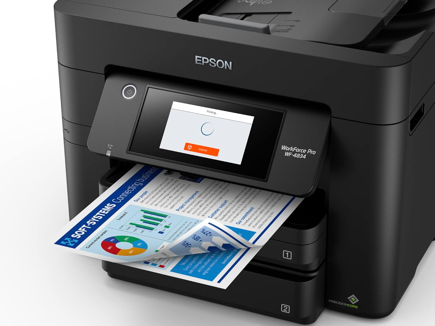Epson Workforce Pro WF-4834 Wireless All-in-One Printer with Auto 2-Sided Print Copy, Scan and Fax, 50-Page ADF, 500-sheet Paper Capacity, 4.3" Color Touchscreen