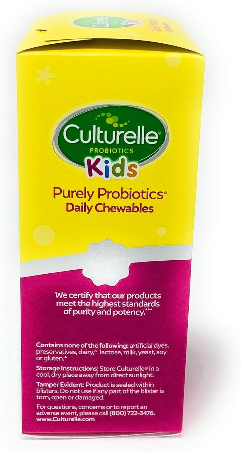 Culturelle Kids Chewable Daily Probiotic for Kids | Natural Berry Flavor Daily Supplement | 60 Count | Age 3+ | 100% Naturally Sourced Lactobacillus GG â€“The Most Clinically Studied Probiotic