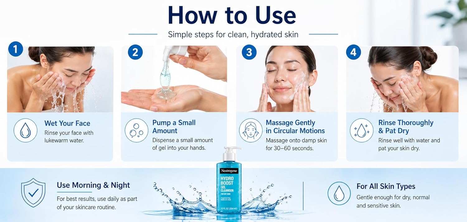 Neutrogena Hydro Boost Gel Cleanser, 12 oz, Pack of 2