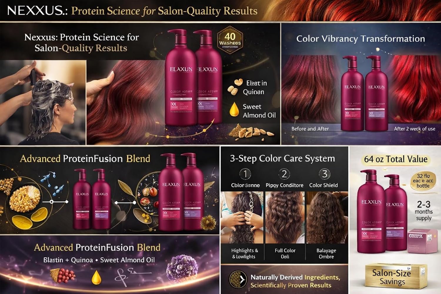 Nexxus Color Assure Shampoo and Conditioner for Color Treated Hair Color Assure Enhance Color Long Lasting Vibrancy 32 oz, 2 Count