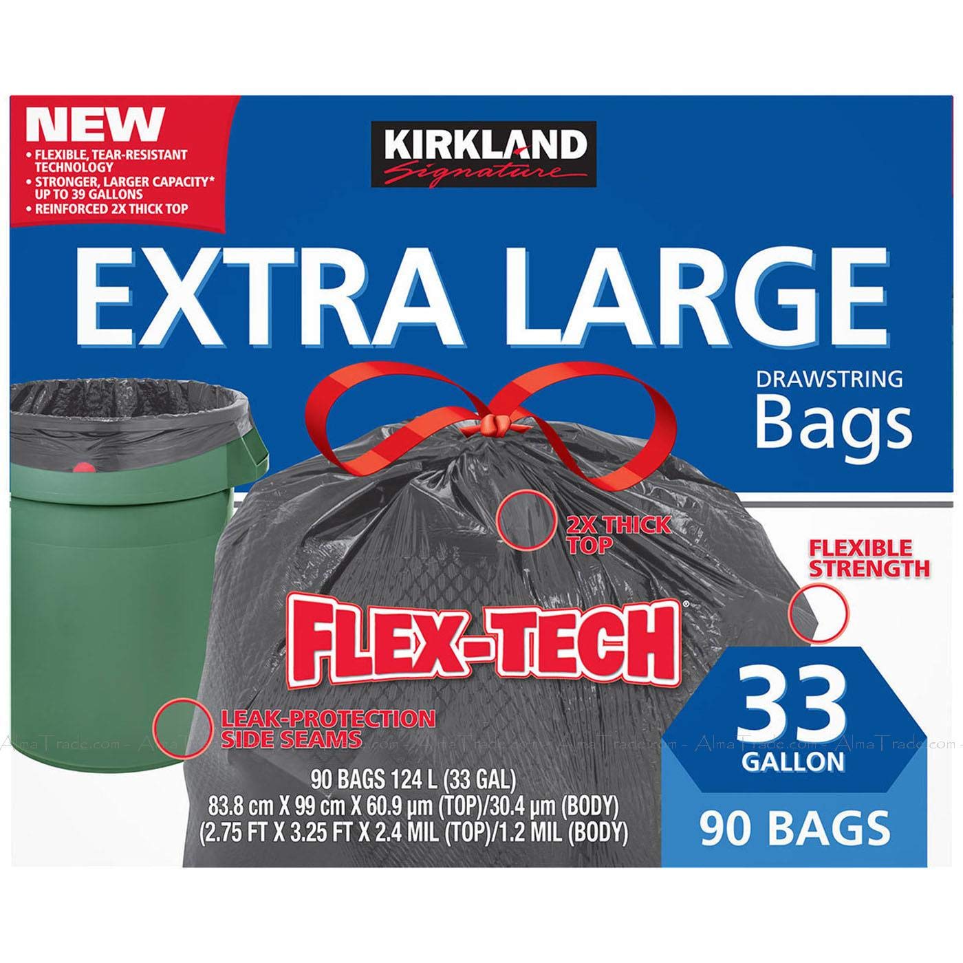 Kirkland Signature Flex-tech 33 Gallon Trash Bag, 90count, 1count