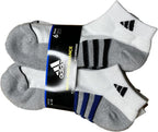 Adidas Performance Aeroready Cushioned Low Cut Socks for Men and Women, Men's Shoe Size 6-12, White - Gray with Blue/Black Stripes (6 pairs Total)