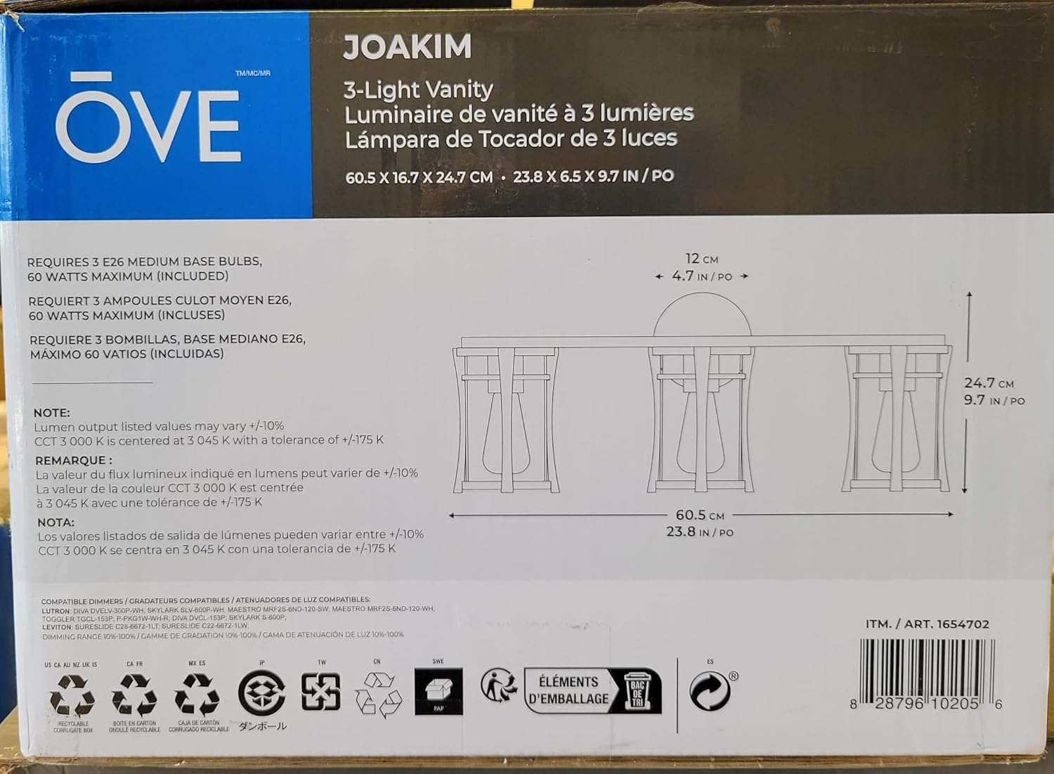 OVE Decors Joakim 3 Lighting Vanity Black
