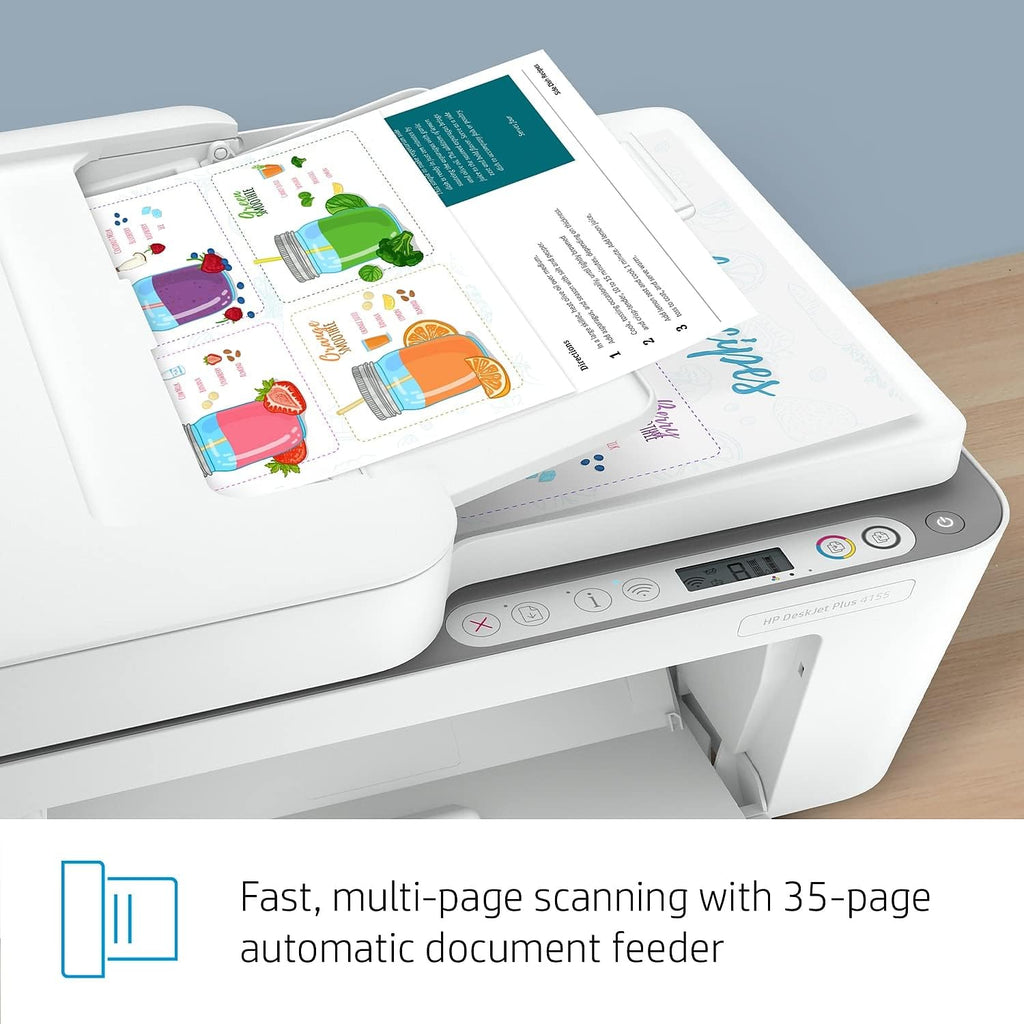 HP DeskJet Plus 4155 Wireless All-in-One Printer, Mobile Print, Scan & Copy, Instant Ink Ready, Auto Document Feeder, Works with Alexa (3XV13A)