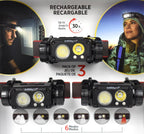 Infinity X1 Rechargeable LED Headlamps, 1500 Lumens, Up to 30 Hours Runtime, 6 Modes, 3-Pack