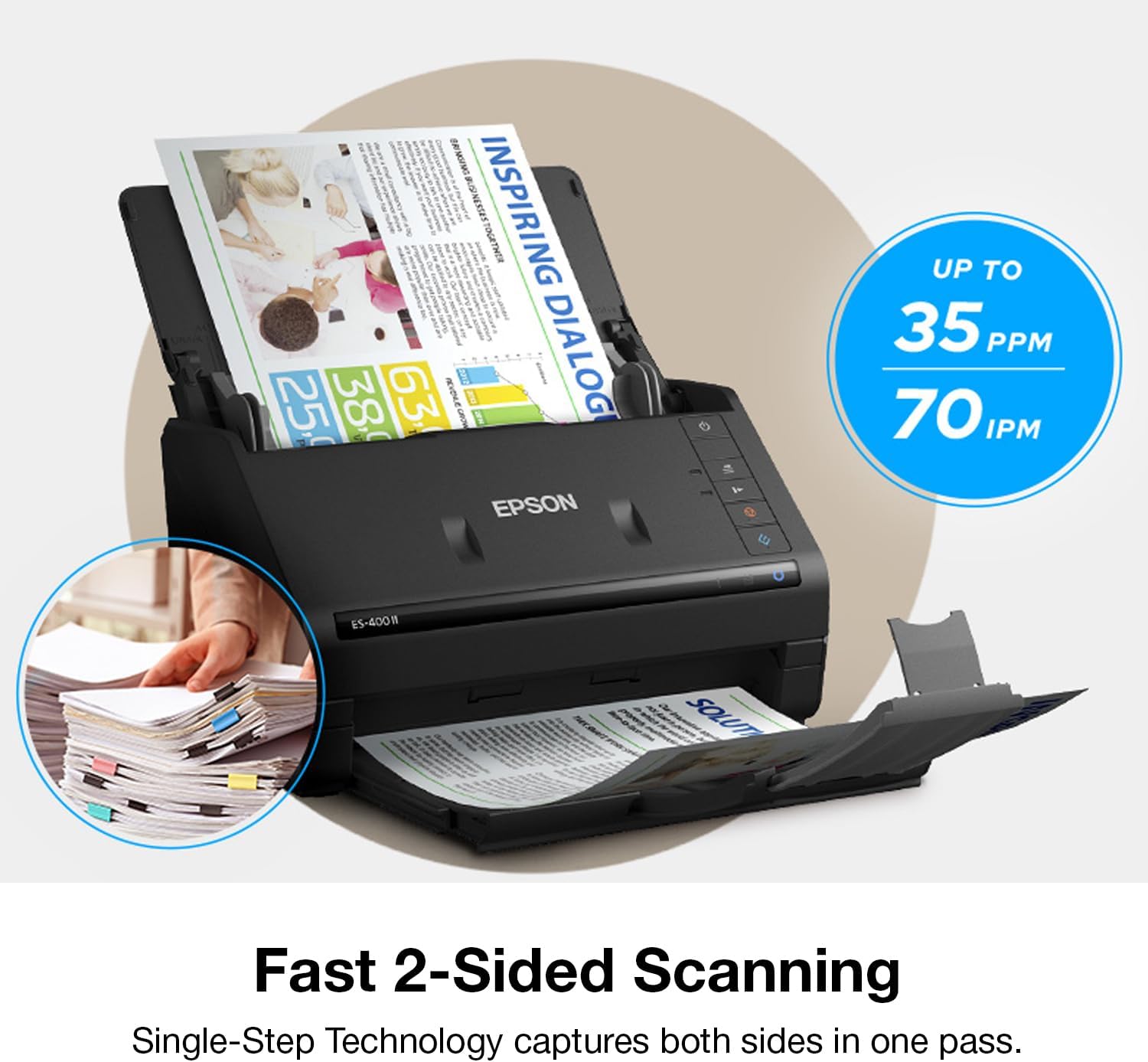 Epson scanner with text on a white background