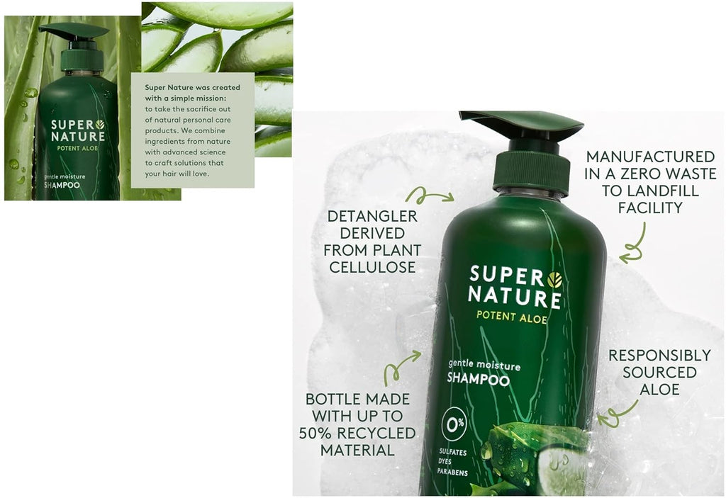 Super Nature Potent Aloe Gentle Moisture Shampoo and Conditioner Sulfates Free, 30 Fl Oz