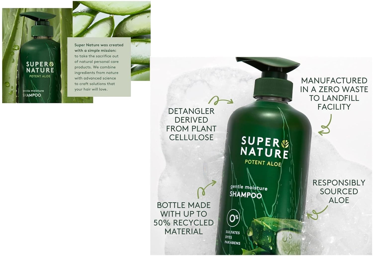 Super Nature Potent Aloe Gentle Moisture Shampoo and Conditioner Sulfates Free, 30 Fl Oz