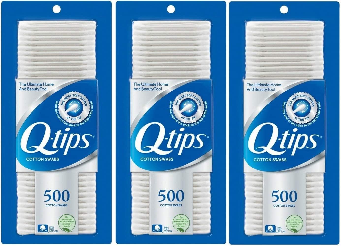 Q-Tips Cotton Swabs, 500 Count (Pack of 3)
