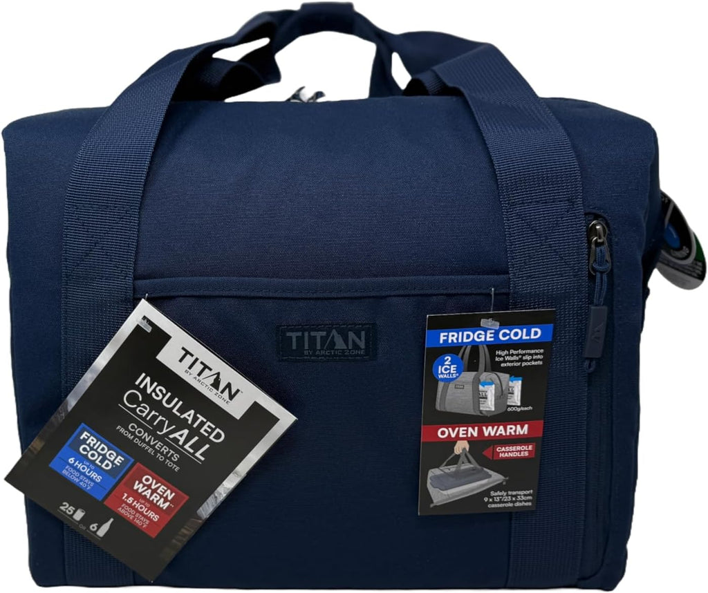 Titan by Artic Zone Insulated Carry All - Converts from Duffel to Tote (Navy Blue)