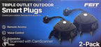 Feit Electric Triple Outlet Outdoor Smart Plugs, 2-Pack, WiFi, Controls Devices from Anywhere, Voice Control, Schedules, Timer, Compatible with Alexa and Google Home, Black