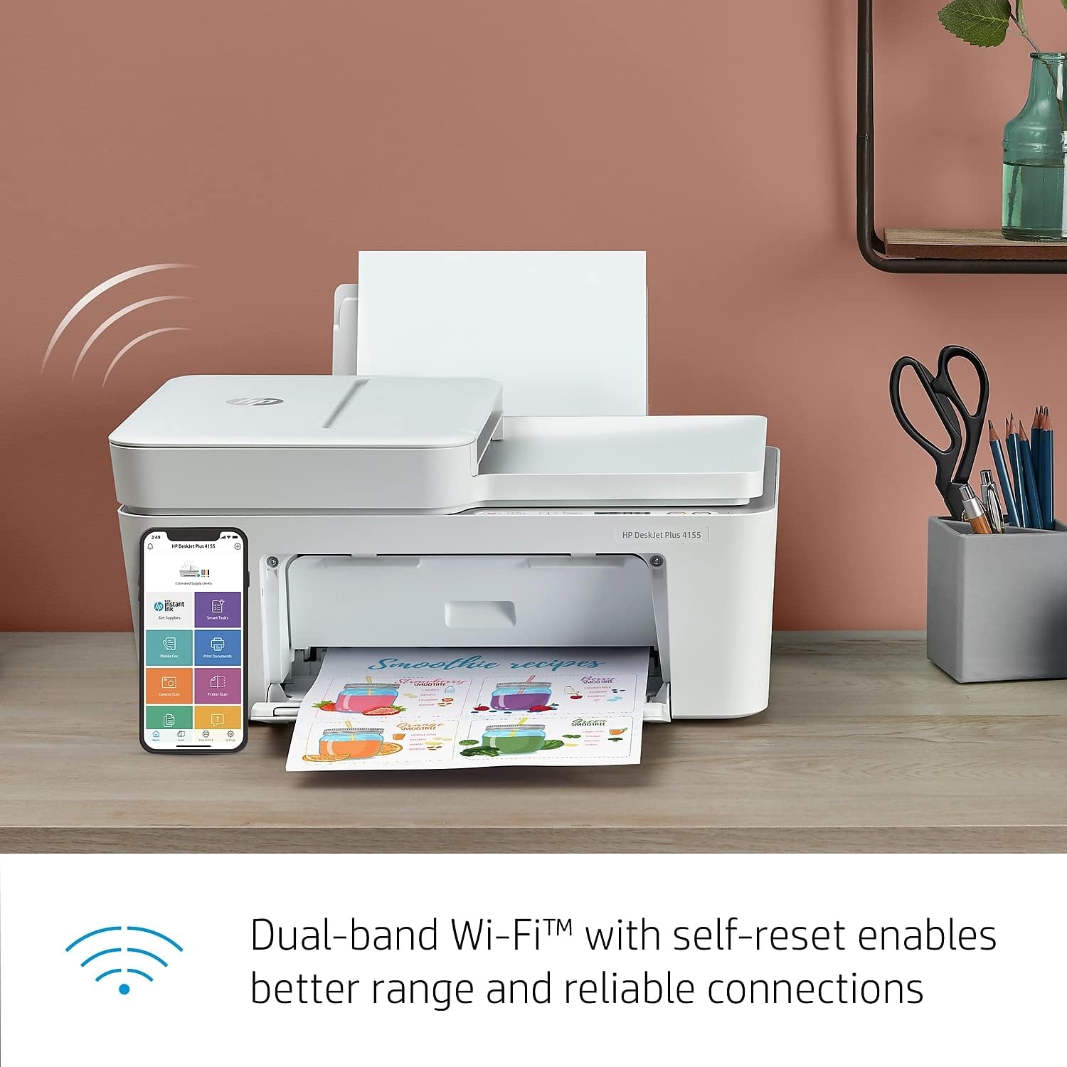 HP DeskJet Plus 4155 Wireless All-in-One Printer, Mobile Print, Scan & Copy, Instant Ink Ready, Auto Document Feeder, Works with Alexa (3XV13A)