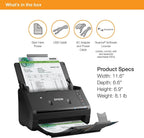 Epson Workforce ES-500WR Wireless Color Receipt & Document Scanner for PC and Mac, Auto Document Feeder (ADF), Black
