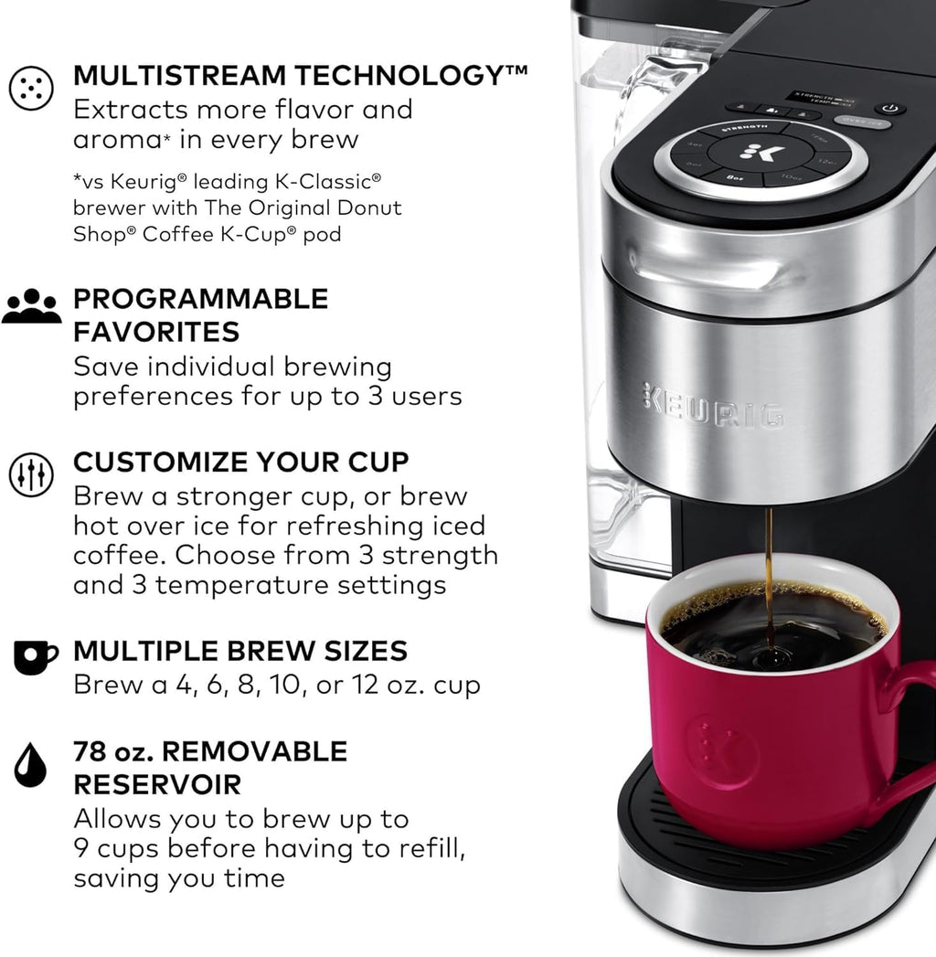 Keurig K-supreme Plus Single Serve Coffee Maker, Coffee Machine, MultiStream Technology, Customizable Strength and Temperature Settings, Programmable, 78oz Removable Reservoir, Stainless Steel