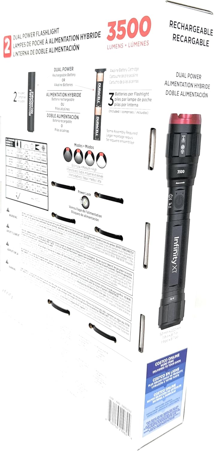 Infinity X1 3500 Lumen Dual Power Flashlight 2-Pack – High-Performance LED, Rechargeable or Alkaline Powered, 4 Light Modes, USB-C Charging, Includes Batteries and Cables