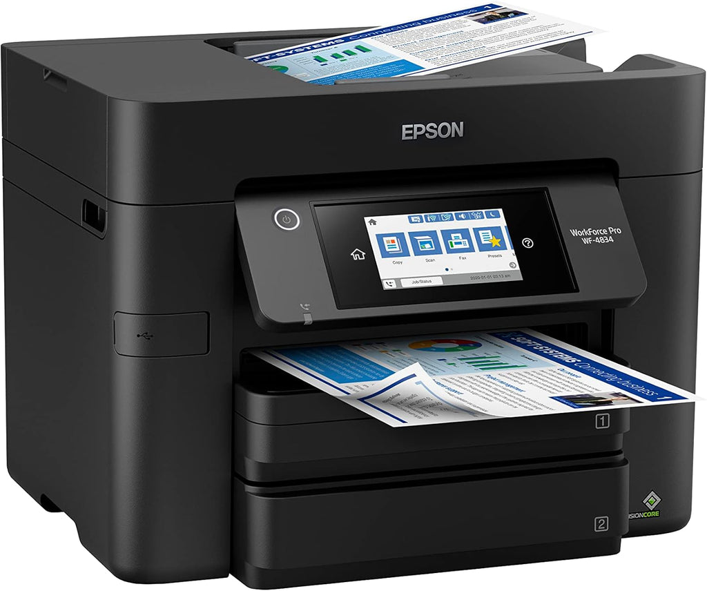 Epson Workforce Pro WF-4834 Wireless All-in-One Printer with Auto 2-Sided Print Copy, Scan and Fax, 50-Page ADF, 500-sheet Paper Capacity, 4.3" Color Touchscreen