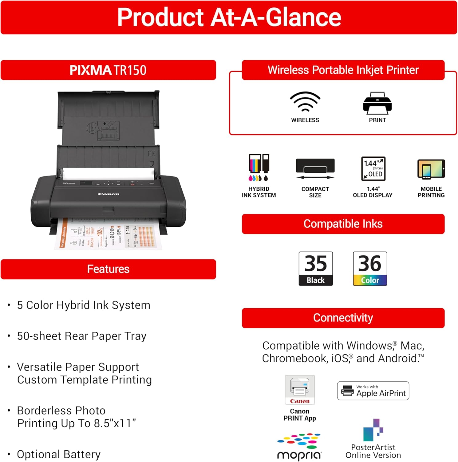 Canon PIXMA TR150 Wireless Portable Printer
