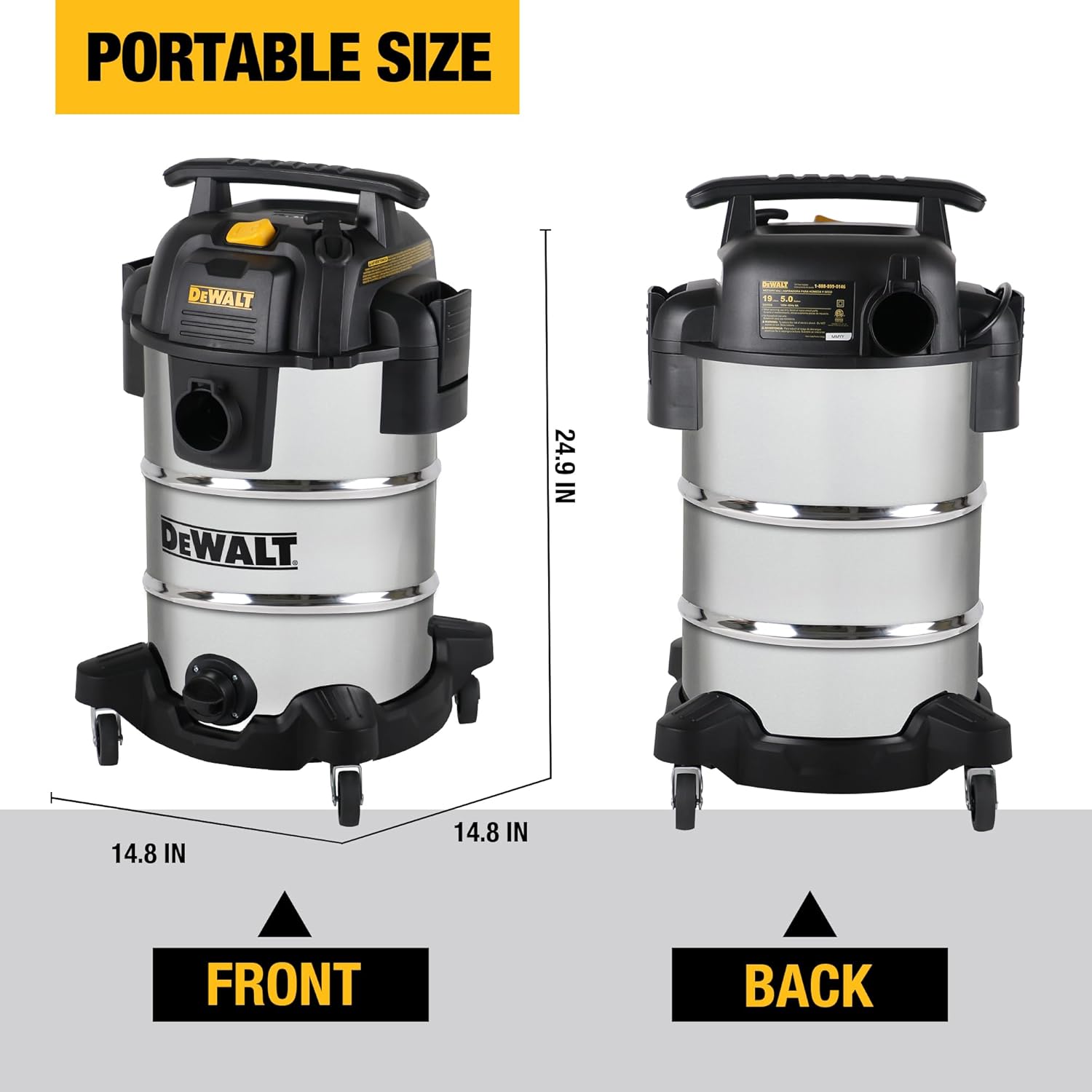 DEWALT DXV08S 8 Gallon Wet/Dry Vacuum, 4 Peak HP Shop Vacuum, Stainless Steel Tank, Silver