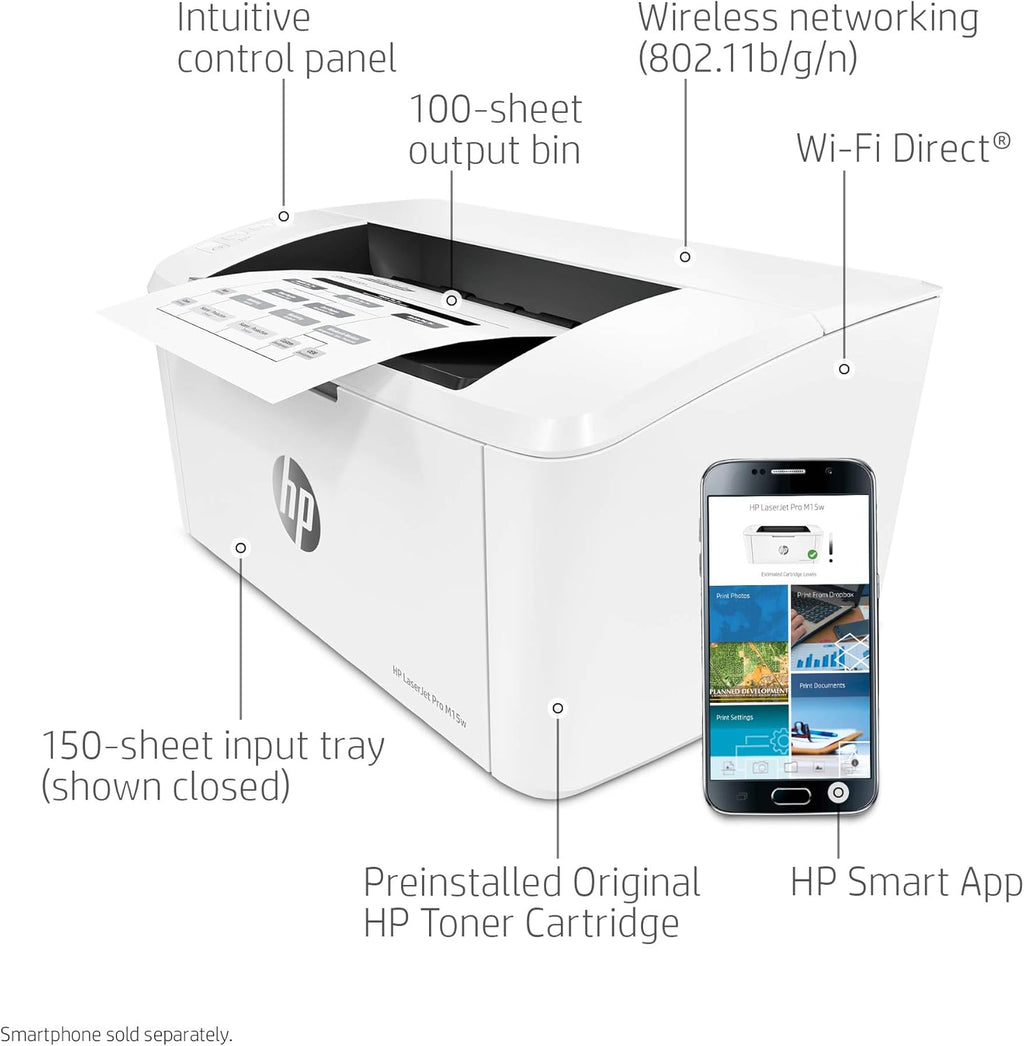 HP LaserJet Pro M15w Wireless Monochrome Printer, Works with Alexa (W2G51A)