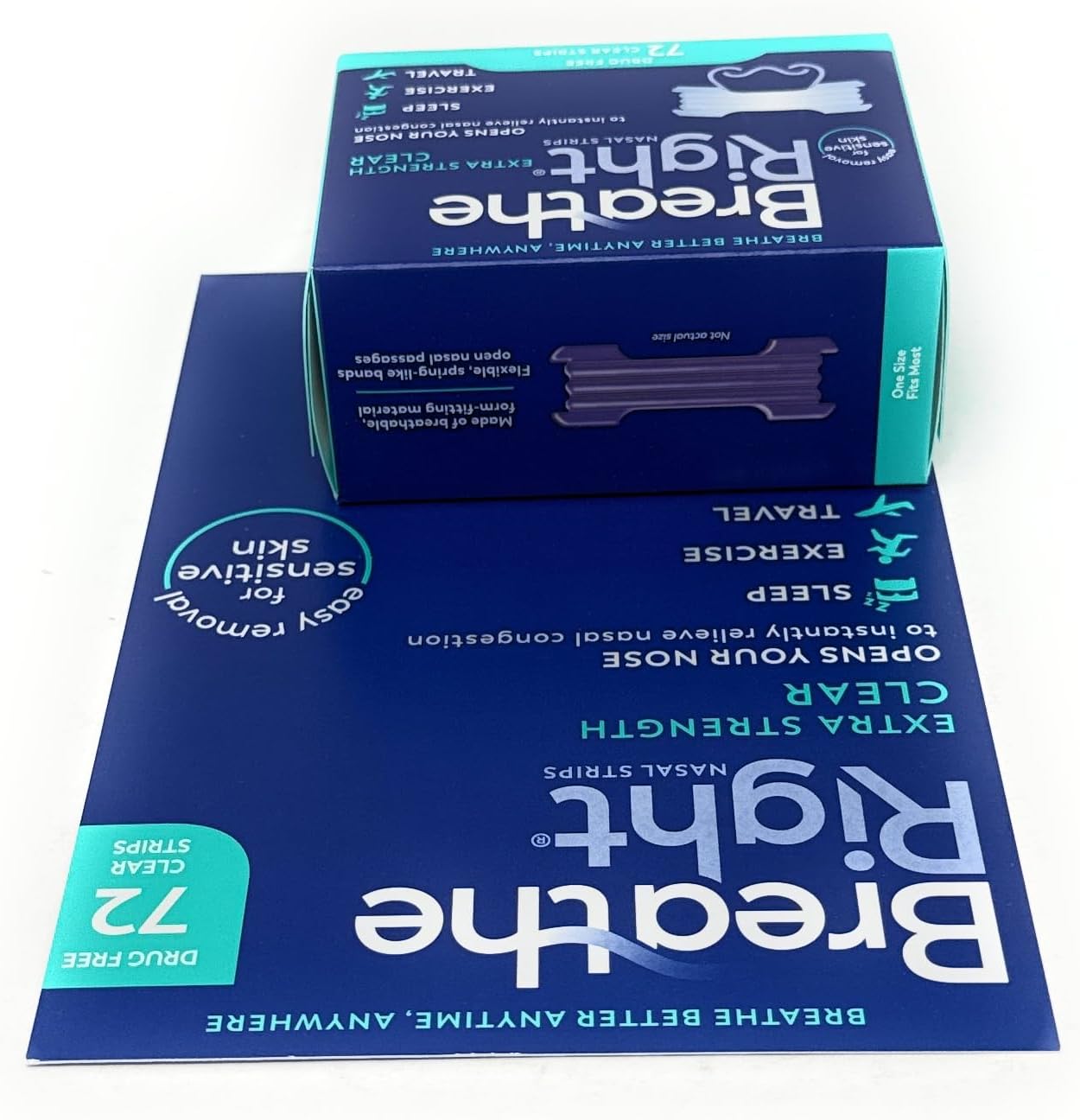 Breathe Right Nasal Strips, Extra Clear for Sensitive Skin, 72 Clear Strips