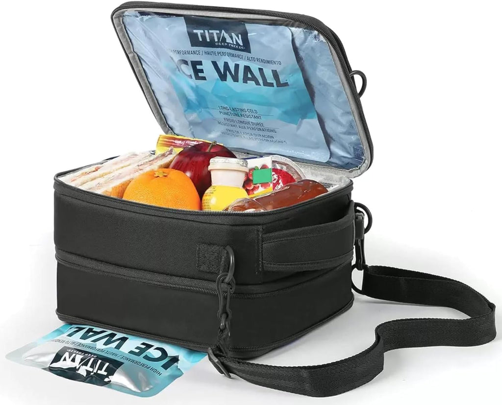 Titan Deep Freeze Fridge Cold Expandable Lunch Pack | Includes 2X 250g High Performance Ice Walls | Insulated Horizontal Design (Black)