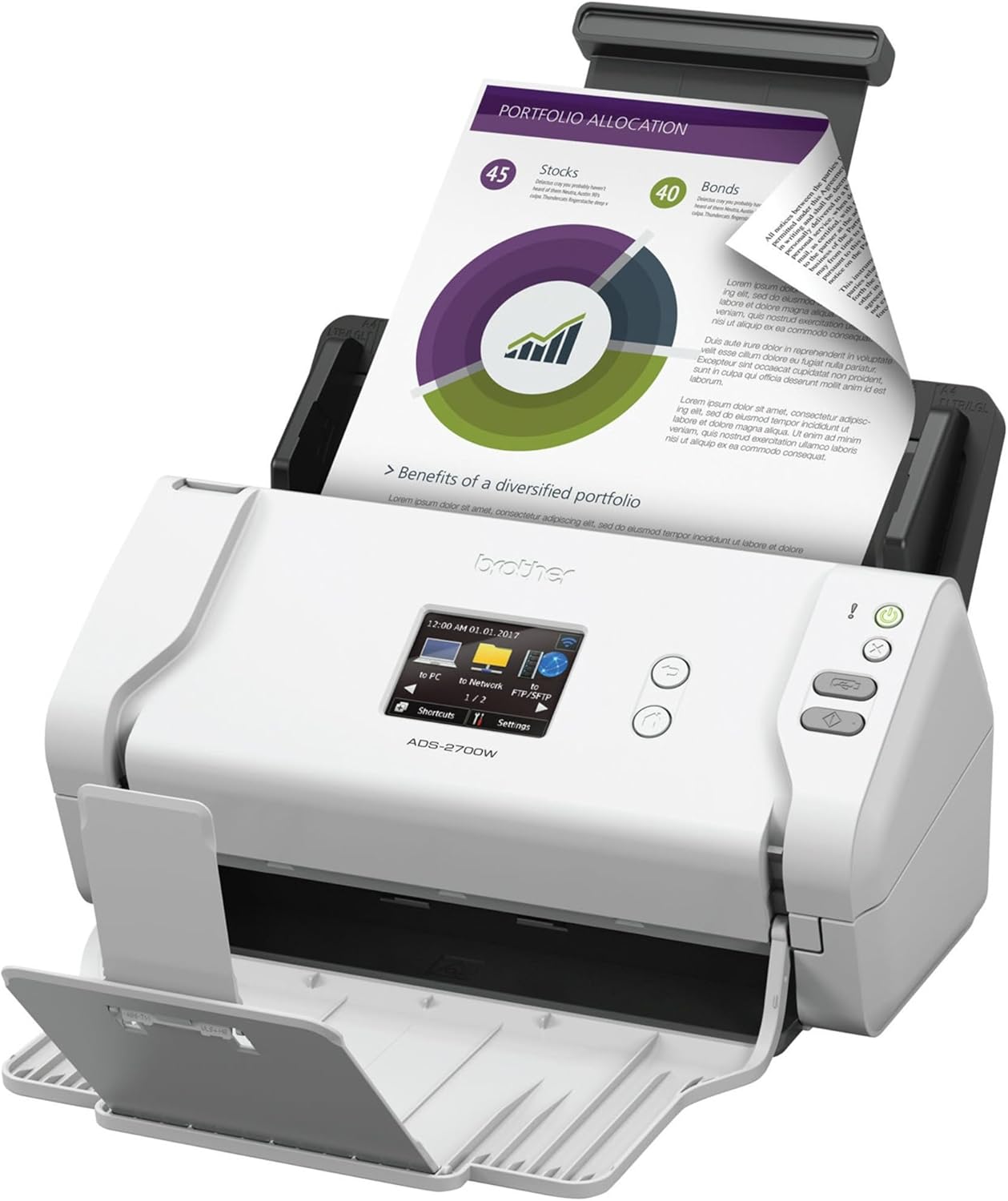 Brother Wireless High-Speed Desktop Document Scanner, ADS-2700W, Touchscreen LCD, Duplex Scanning
