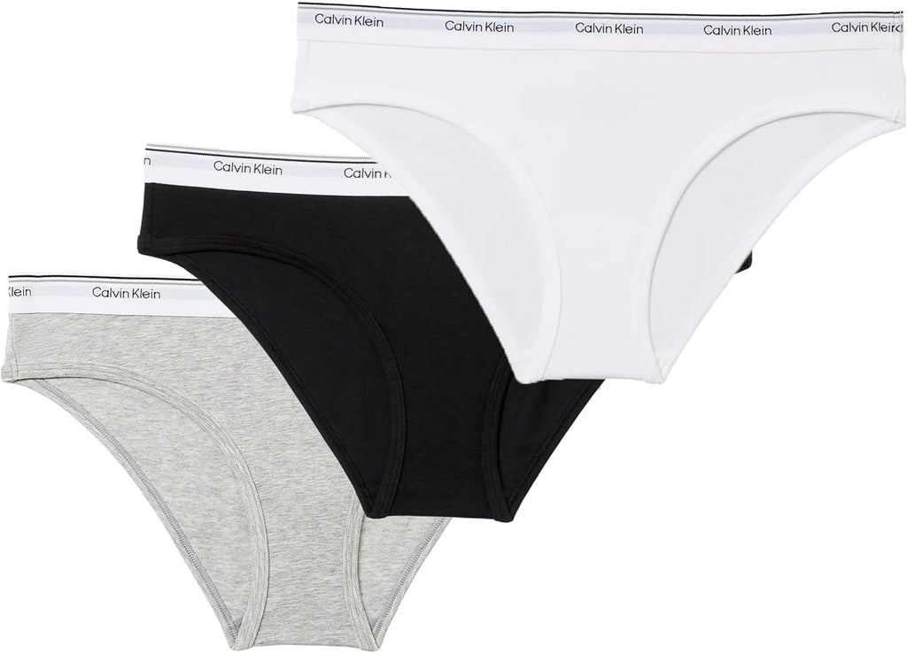 Calvin Klein Women’s Cotton Soft Stretch Bikini, 3-Pack (Black/White/Gray, Small)