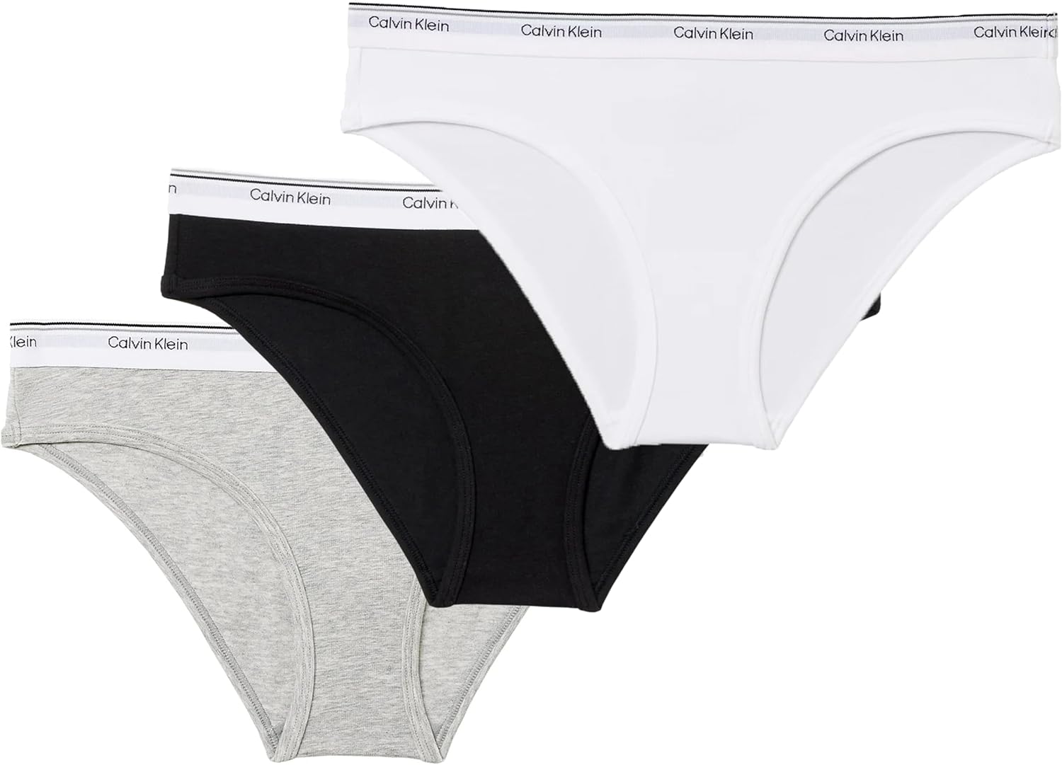 Calvin Klein Women’s Cotton Soft Stretch Bikini, 3-Pack (Black/White/Gray, Small)