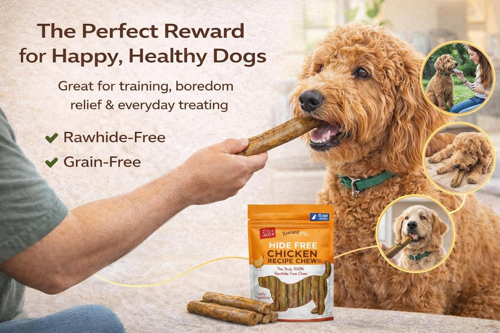 Dog Chews Rawhide-Free - Chicken Dental Treats for Large Dogs, Grain-Free Digestible Chews, 10 Pack 7" Rolls by Rewardables (2.4lb)
