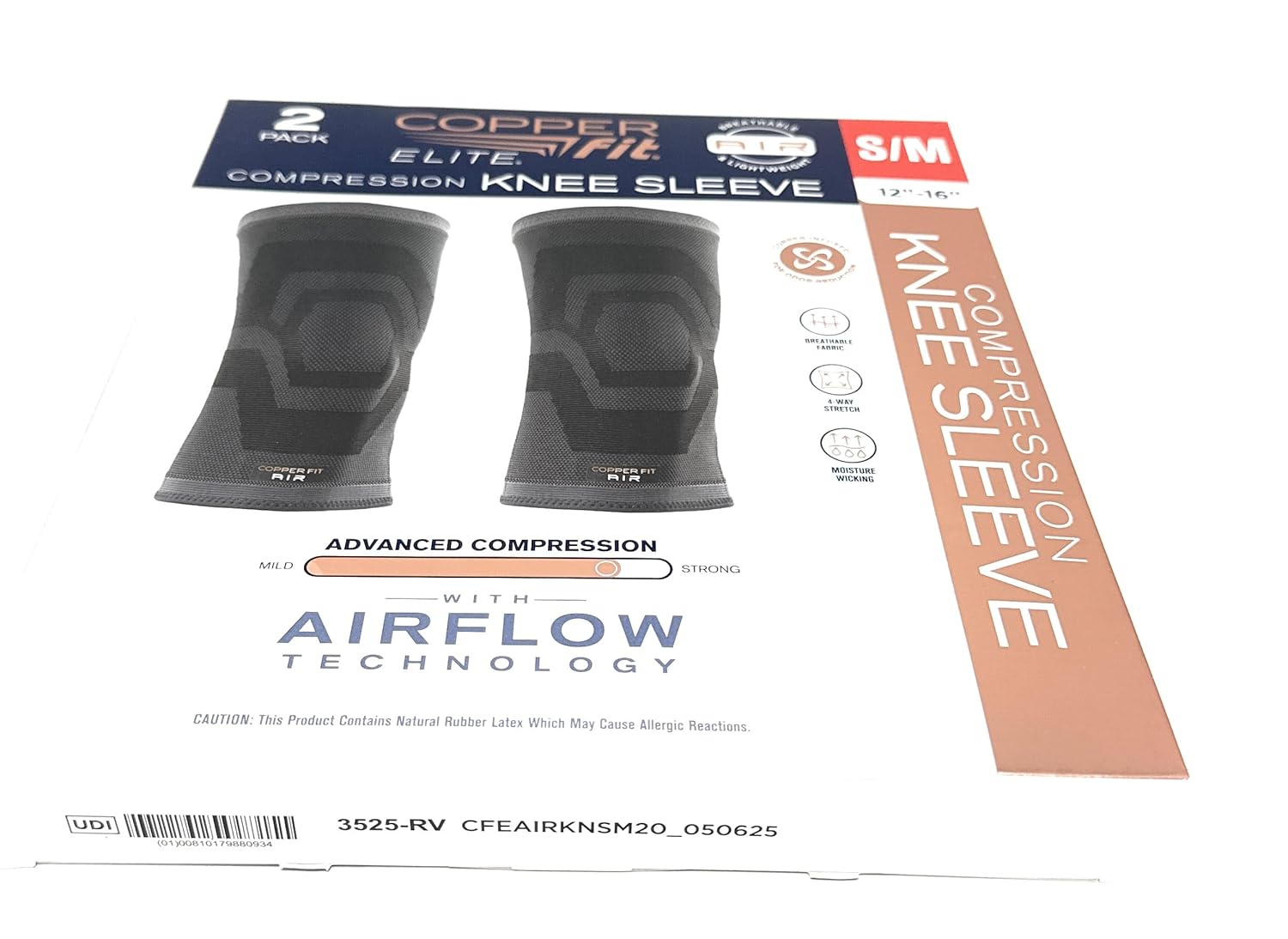 Copperfit Elite Air Knee Compression Sleeve, S/M, 2 Pack, Joint Pain Relief (Small/Medium (12"-16"))
