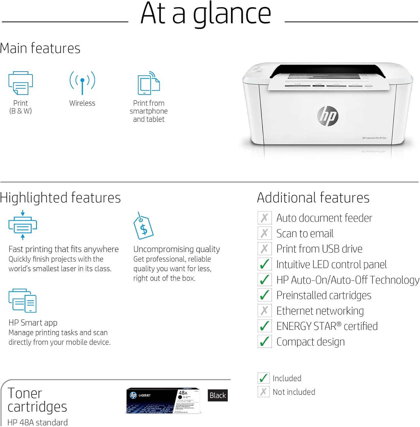 HP LaserJet Pro M15w Wireless Monochrome Printer, Works with Alexa (W2G51A)