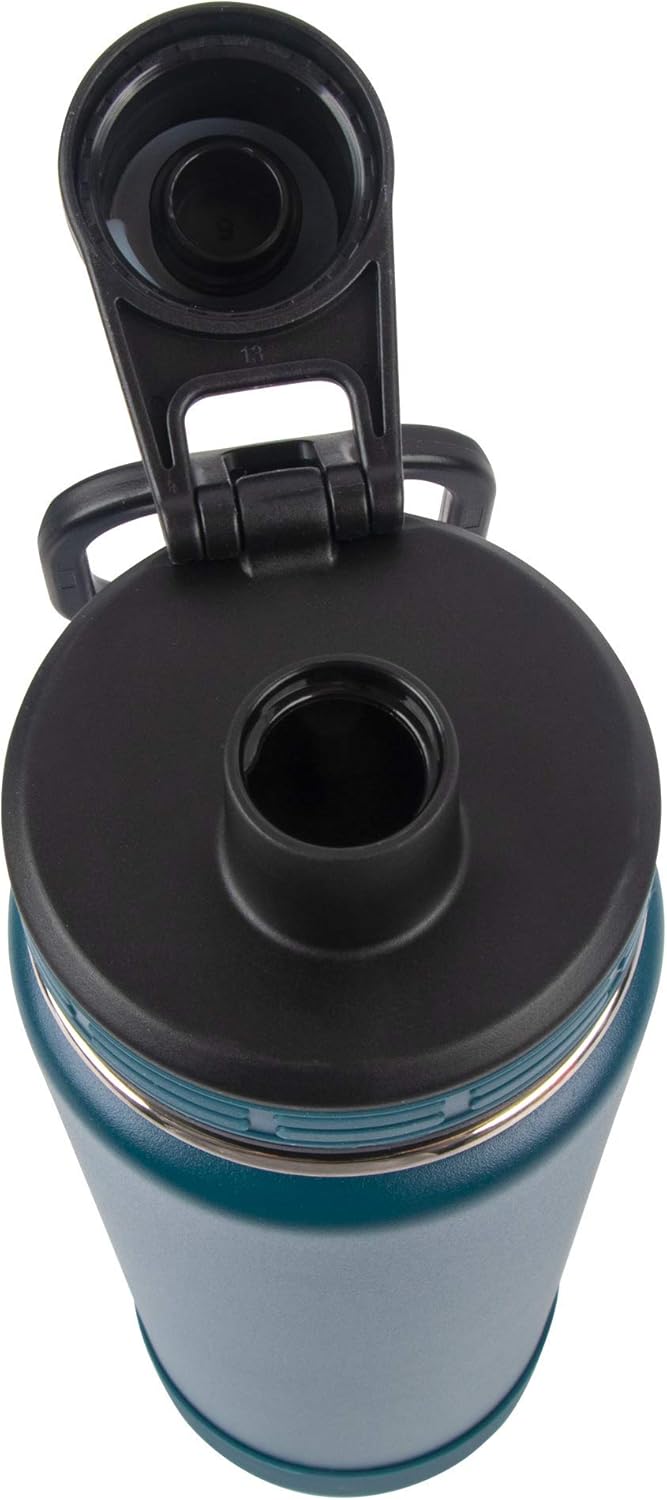 ThermoFlask Stainless Steel Water Bottles 2-Pack - Double-Wall Vacuum Insulated 24 oz BPA-Free Spout Lids - Keeps Drinks Cold 24 Hrs, Hot 12 Hrs - Leakproof, Dishwasher Safe, Mayan Blue/Black