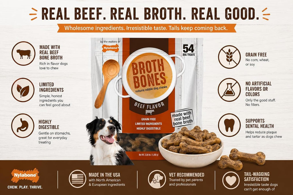 Nylabone Beef Broth Bones Dog Treats (Net 54Count), 2.38 Lb