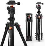 GEEKOTO 64" Camera Tripod, Compact Aluminum Tripod with 360 Degree Panorama Ball Head 1/4 inch Quick Release Plate, DSLR Tripod Suitable for SLR Cameras